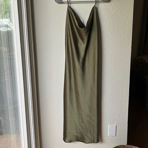 Beginning Boutique Khaki Schiffer Slip Midi Dress